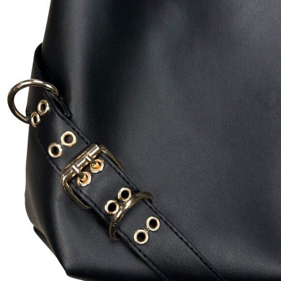 Steve Madden NYC Large Tote Handbag Black Bucket Bag Buckle Gold Streetwear - Picture 2 of 8